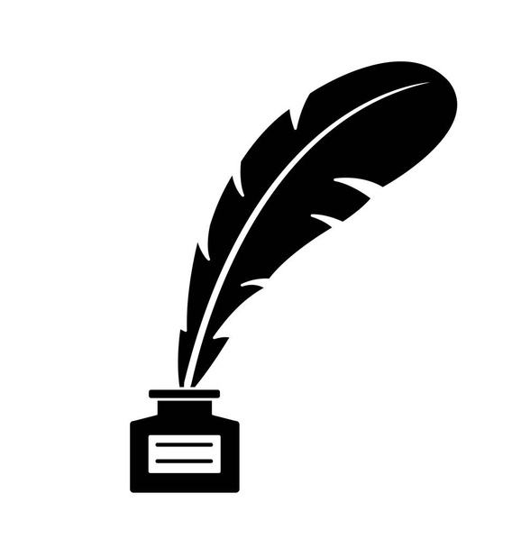 Feather and ink bottle icon isolated on white background vector illustration - Vector, Image