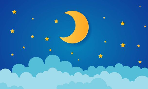 moon and stars in midnight .paper art style - Vector, afbeelding