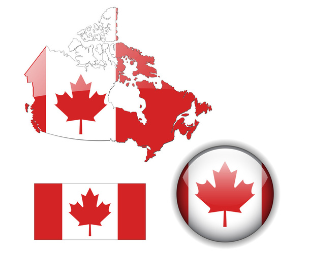 Canada flag map and button - Vektor, Bild