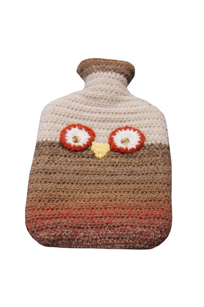 A Woollen Knitted Owl Design Hot Water Bottle Cover. - Photo, Image