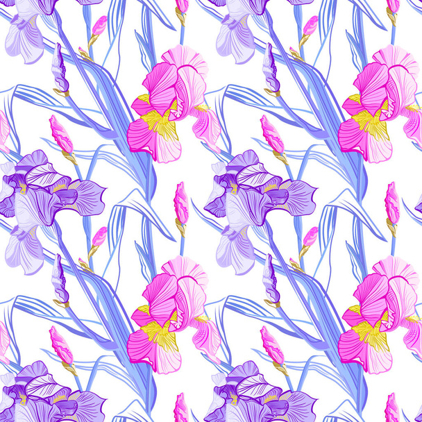 Floral seamless pattern. Flower iris background. Floral seamless texture with flowers. - Vector, imagen