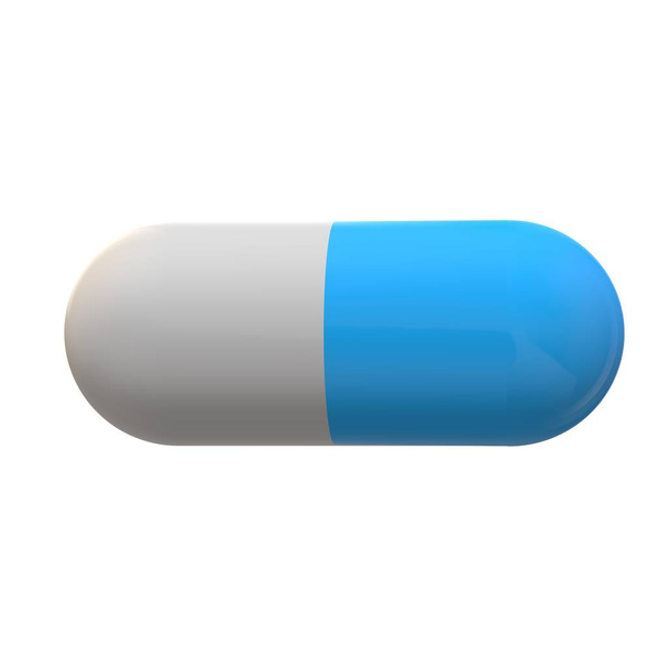 3D kék orvosi pirulát ikon fehér háttér. lapos stílusban. Tabletta  - Fotó, kép