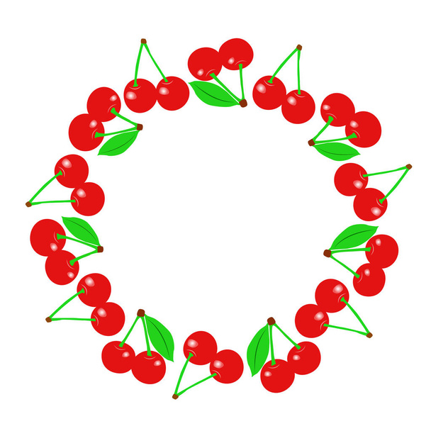 Cherry with leaves in circle shape. - Illustration - Wektor, obraz