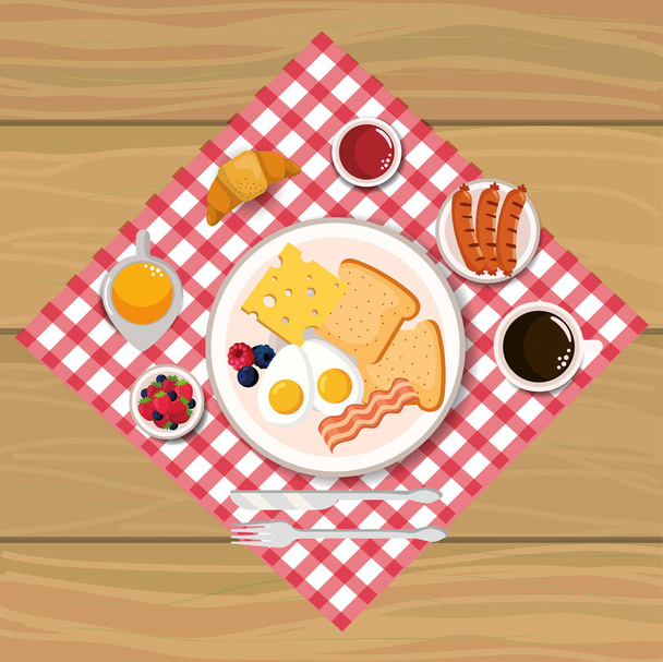 fried eggs with bacons and sausages breakfast - Vector, Image