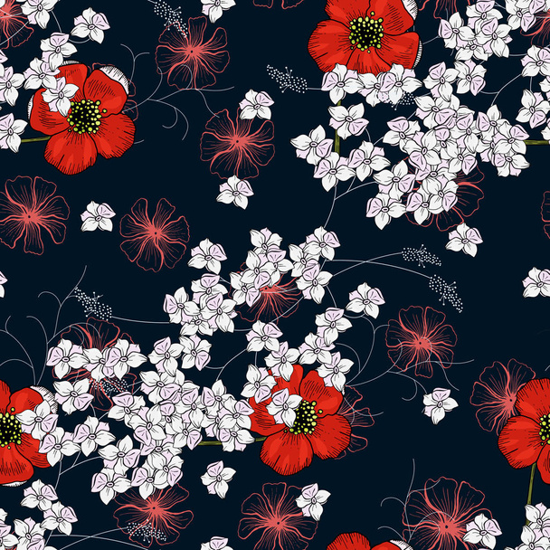 Trendy floral pattern. Isolated seamless print. Vintage  - Vector, Image