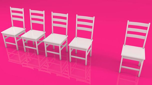 Fila de cadeiras brancas no fundo rosa
 - Foto, Imagem