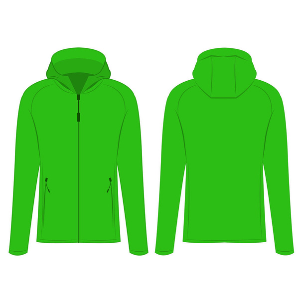 Light green sport zipped jacket with hood isolated vector on the white background - Vector, Image