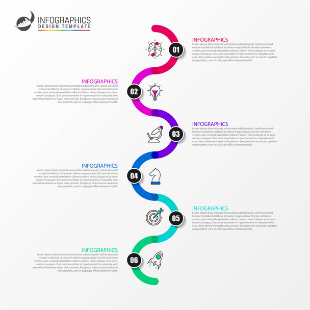 Infographic design template. Timeline concept with 6 steps - Vetor, Imagem