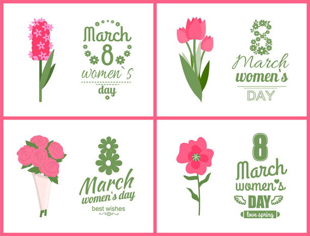 Pink Flowers on Greeting Papercard, Bouquet Vector - Vektor, Bild
