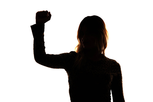 chica revolucionaria con el brazo en alto - Φωτογραφία, εικόνα