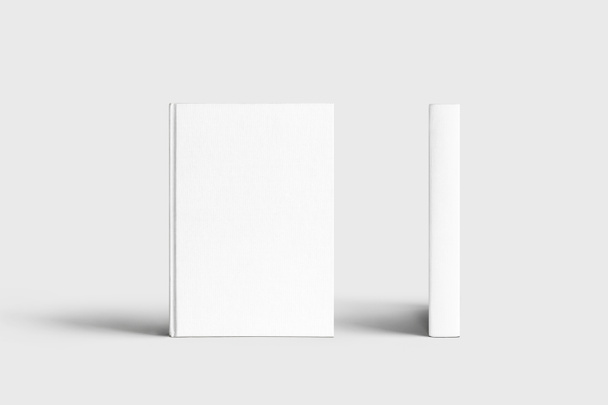 Hardcover boek sjabloon, notitieboek mockup voor ontwerp, 3D-rendering. Lege, grijze boekomslag op zachte grijze achtergrond. Geïsoleerd met uitknippad. - Foto, afbeelding