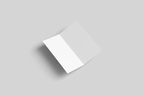 Brochure in carta bianca Fai finta su uno sfondo grigio morbido con ombre ed evidenziazioni morbide.Apri il pieghevole. Rendering 3D
 - Foto, immagini