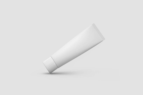 Valkoinen kiiltävä muoviputki lääketieteelle tai kosmetiikalle kerma, geeli, ihonhoito, hammastahna. Realistinen pakkaus Mallipohja. 3D-renderointi
 - Valokuva, kuva