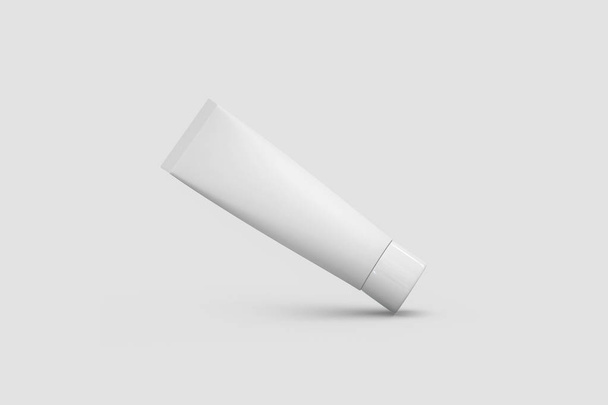 Tubo de plástico brillante blanco para medicina o cosméticos: crema, gel, cuidado de la piel, pasta de dientes. Embalaje realista Plantilla simulada. Renderizado 3D
 - Foto, Imagen