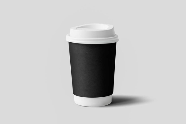 Kawy papier Cup makiety na białym tle na jasnoszarym tle. renderowania 3D - Zdjęcie, obraz