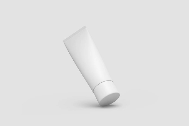 Cosmetic Tube Mock Up. Cosmetic, Cream, Tooth Paste, Glue White Plastic Tube Packaging  isolated on a soft gray background.3D Illustration - Photo, Image