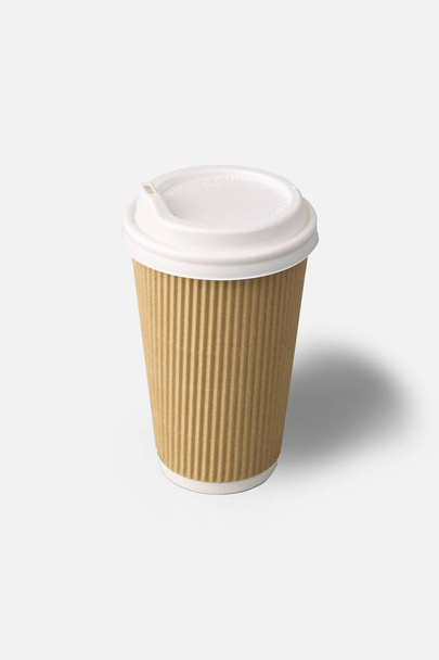 Paper Cup Mock-up for coffee tea isolated on soft gray background.Can be used for your design and branding. - Fotoğraf, Görsel