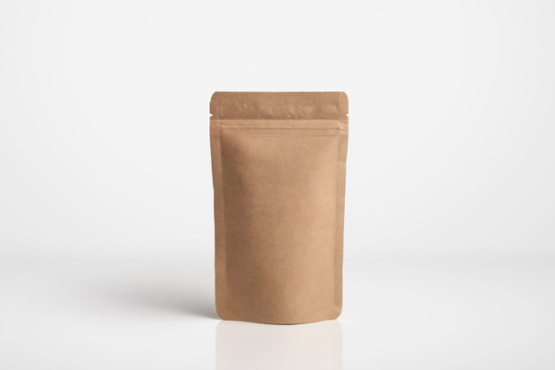 Craft paper pouch bag front view isolated on white background. Packaging template mockup collection. With clipping Path included.photo in high resolution - Photo, Image