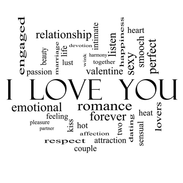 I Love You Word Cloud Concept on in Black and White - Photo, Image