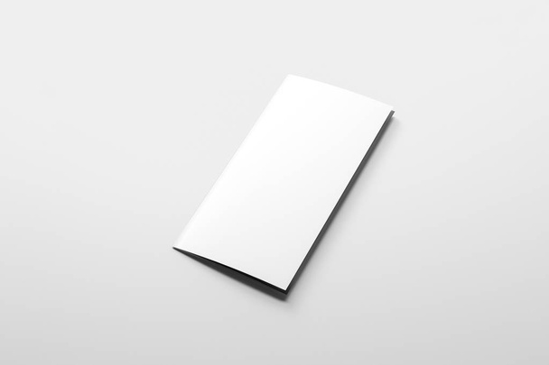 Bi-fold pół krotnie Broszura makiety na białym tle na miękkie szare tło. renderowania 3D. - Zdjęcie, obraz