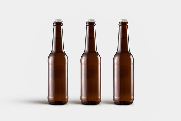 Beer Bottles Mock-Up isolated on soft gray background. Blank label.High resolution photo. - Foto, Imagen