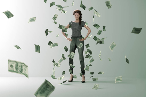 Chuva de dinheiro em mulher bem sucedida
 - Foto, Imagem