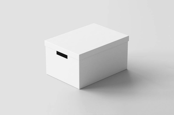 Realistické bílé prázdné kartonové krabice izolovaných na bílém pozadí. Maketa na snadnou změnu barev. Připraven pro váš návrh. 3D vykreslování. Skladovací Box vysmívat se. - Fotografie, Obrázek