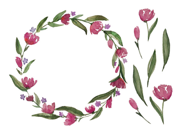 Watercolor floral wreath - Foto, imagen