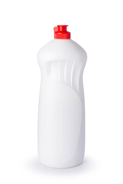 valkoinen muovipullo puhdistusainetta. eristetty valkoisella pohjalla
 - Valokuva, kuva