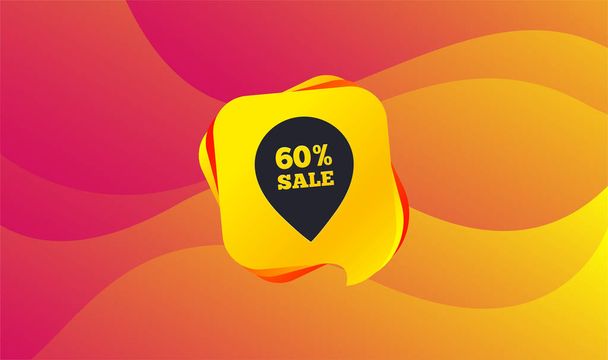 60% sale pointer tag sign icon. Discount symbol. Special offer label. Wave background. Abstract shopping banner. Template for design. Vector - Vector, imagen