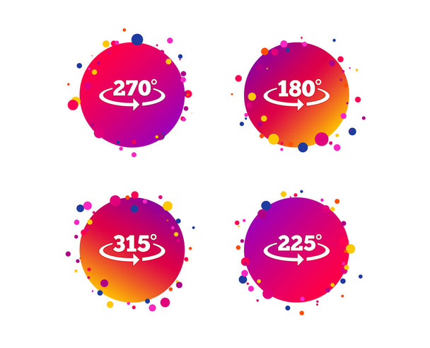 Angle 180-315 degrees icons. Geometry math signs symbols. Full complete rotation arrow. Gradient circle buttons with icons. Random dots design. Vector - Vector, Imagen