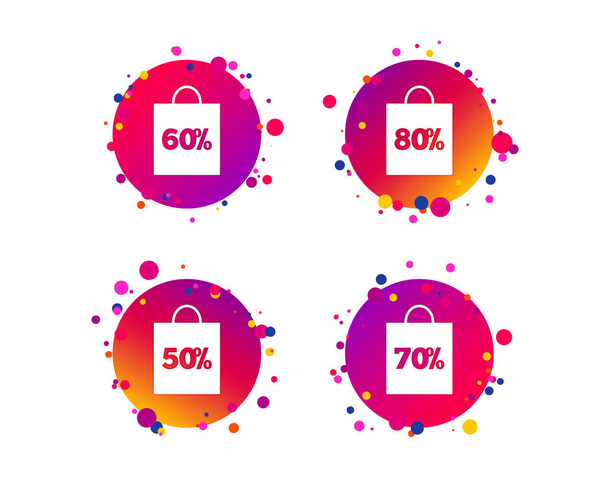 Sale bag tag icons. Discount special offer symbols. 50%, 60%, 70% and 80% percent discount signs. Gradient circle buttons with icons. Random dots design. Vector - Vector, imagen