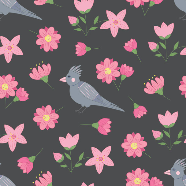 spring seamless pattern with flowers and birds - Διάνυσμα, εικόνα