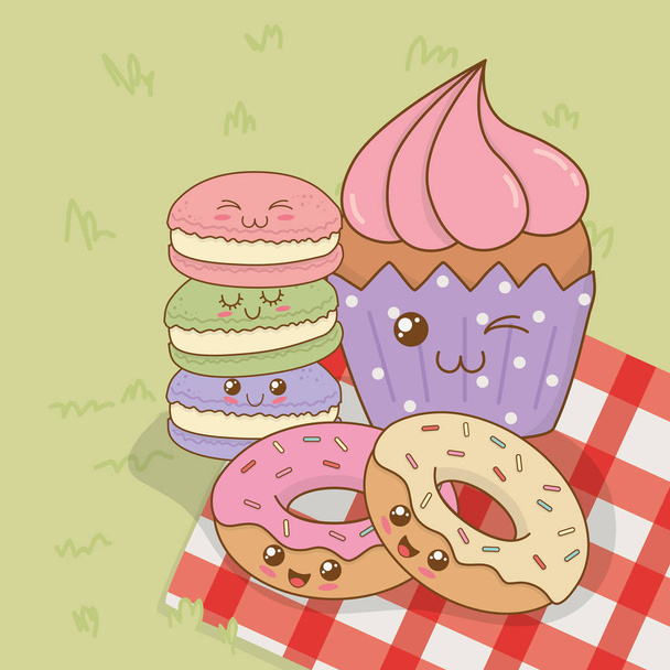 sweet donuts and cupcake kawaii characters - Vector, Image
