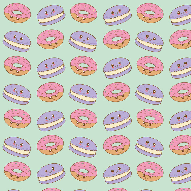 donuts kawaii caracteres padrão
 - Vetor, Imagem