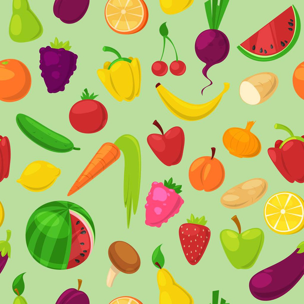 Fruits vegetables vector healthy nutrition of fruity apple banana and vegetably carrot for vegetarians eating organic food from grocery illustration vegetated set diet isolated on background - Vettoriali, immagini
