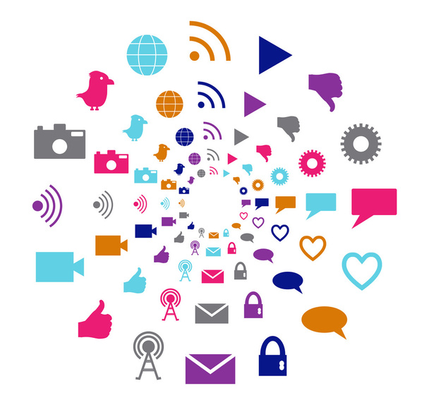 sociální technologie a média pohybu kruh v jasných barvách - Vektor, obrázek