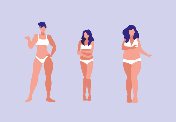 異なるサイズの下着モデルの女性 - ベクター画像