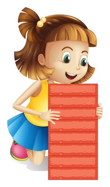 een meisje houdt van een leeg rode bord - Vector, afbeelding
