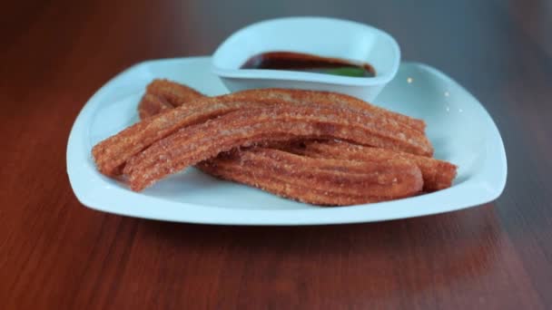 Churros and hot chocolate, spanish breakfast - Footage, Video