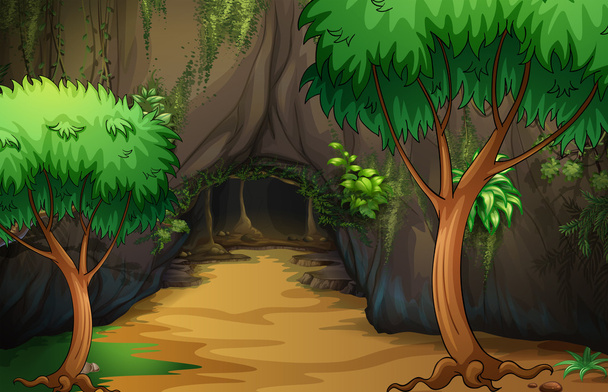 een grot in het bos - Vector, afbeelding