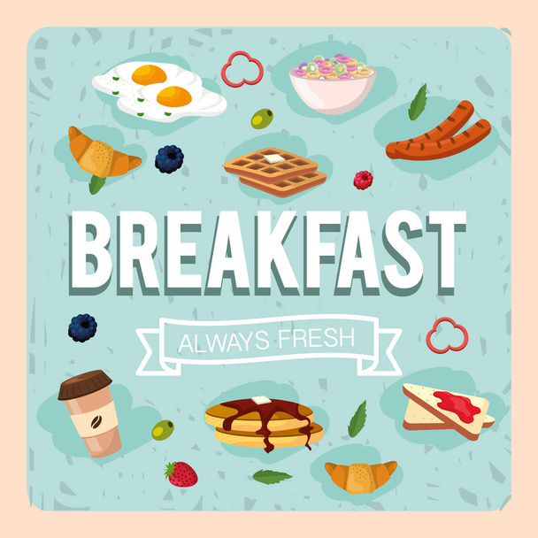 Ορίστε, υγιεινό πρωινό με πρωτεΐνες των τροφίμων - Διάνυσμα, εικόνα