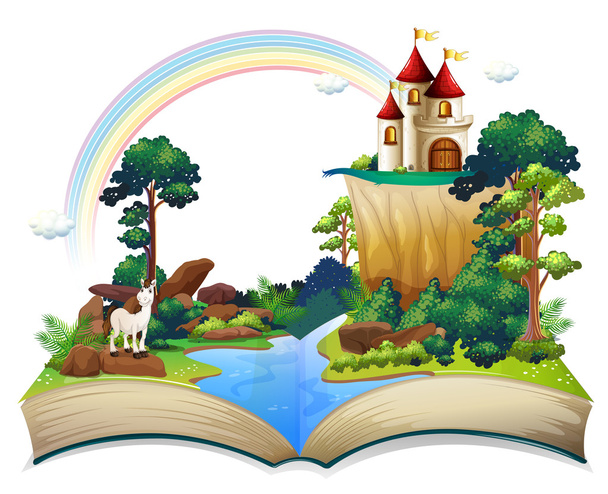 ένα βιβλίο με ένα κάστρο στο δάσος - Διάνυσμα, εικόνα