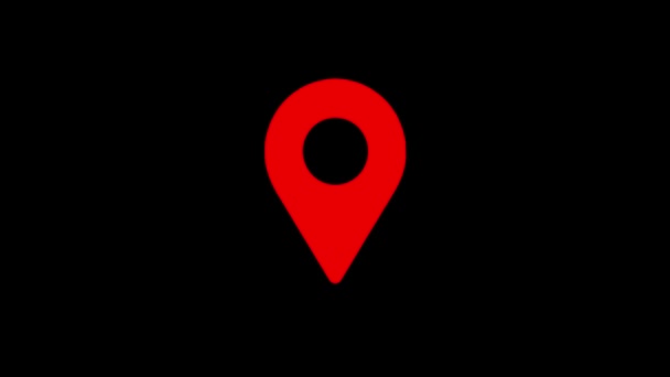 Animación icono de ubicación roja. Mapa marcador icono lazo sobre fondo negro
 - Metraje, vídeo