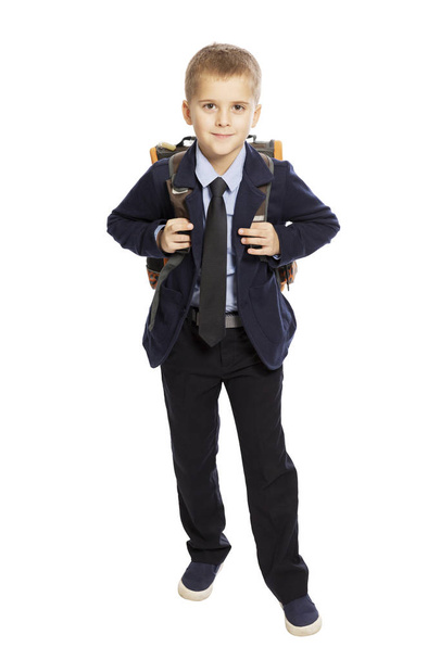 Cute boy with a school backpack, full length - Foto, imagen