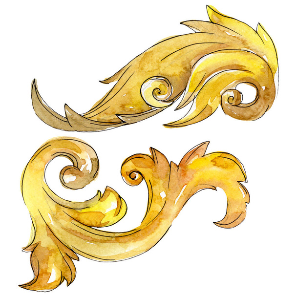Gold monogram floral ornament. Baroque design isolated elements. Watercolor background illustration set. - Photo, image