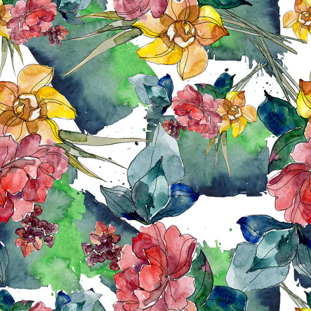 Luxury fashion prints with wildflowers botanical flowers. Watercolor illustration set. Seamless background pattern. - Photo, Image