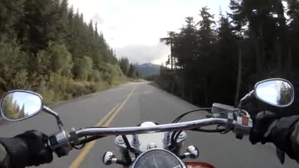 Їзда на мотоциклі на красивій мальовничій дорозі оточена канадськими горами. Велика Ванкувер, Британська Колумбія, Канада. - Кадри, відео