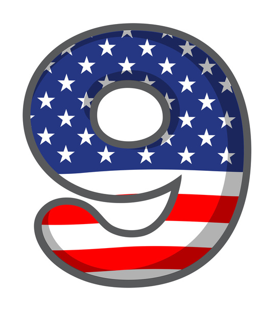 Номер дев'ять фігура з символікою США - Вектор, зображення