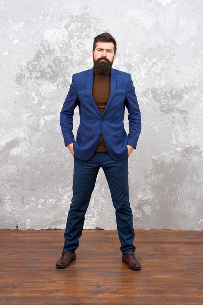 Man handsome bearded businessman wear luxury formal suit. Menswear and fashion concept. Guy brutal fashion model. Business people fashion style. Formal clothes for office. Used to look perfect - Valokuva, kuva
